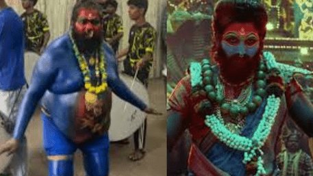 Allu Arjun’s ‘Kaali Mahaa Kaali’ Look Recreated By Kerala Artist At Pushpa 2 Screening | WATCH