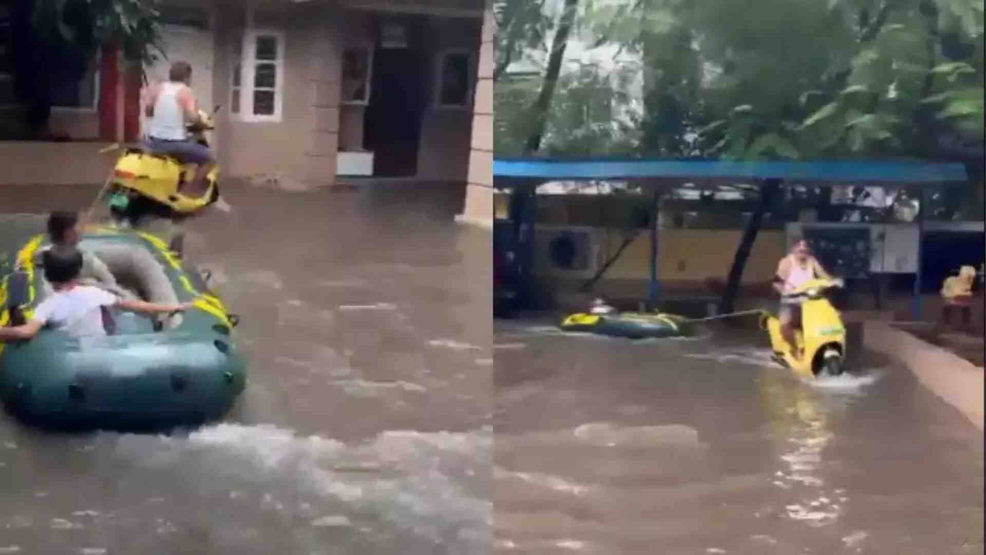 Cyclone Fengal: Grandfather Uses OLA Scooter to Ferry Grandkids Through Floodwater